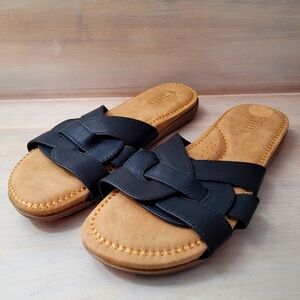 Cliffs by White Mountain Women's Cushioned Woven Slide Sandals 7.5 Black NWOB